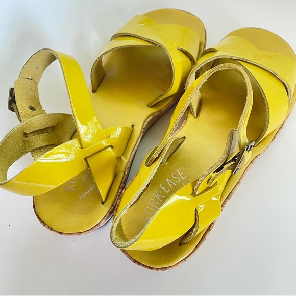 Kork-ease Myrna Sandal Patent Yellow Leather Cork Wedge Retro Comfort Buckle 7 - Picture 3 of 11